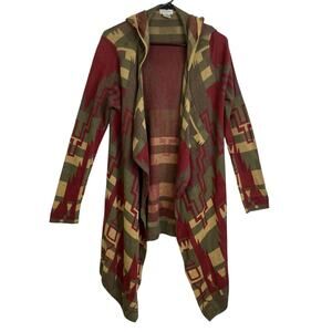 Tasha Polizzi Aztec Cardigan Sweater Womens Small Red Green Southwest Open Knit